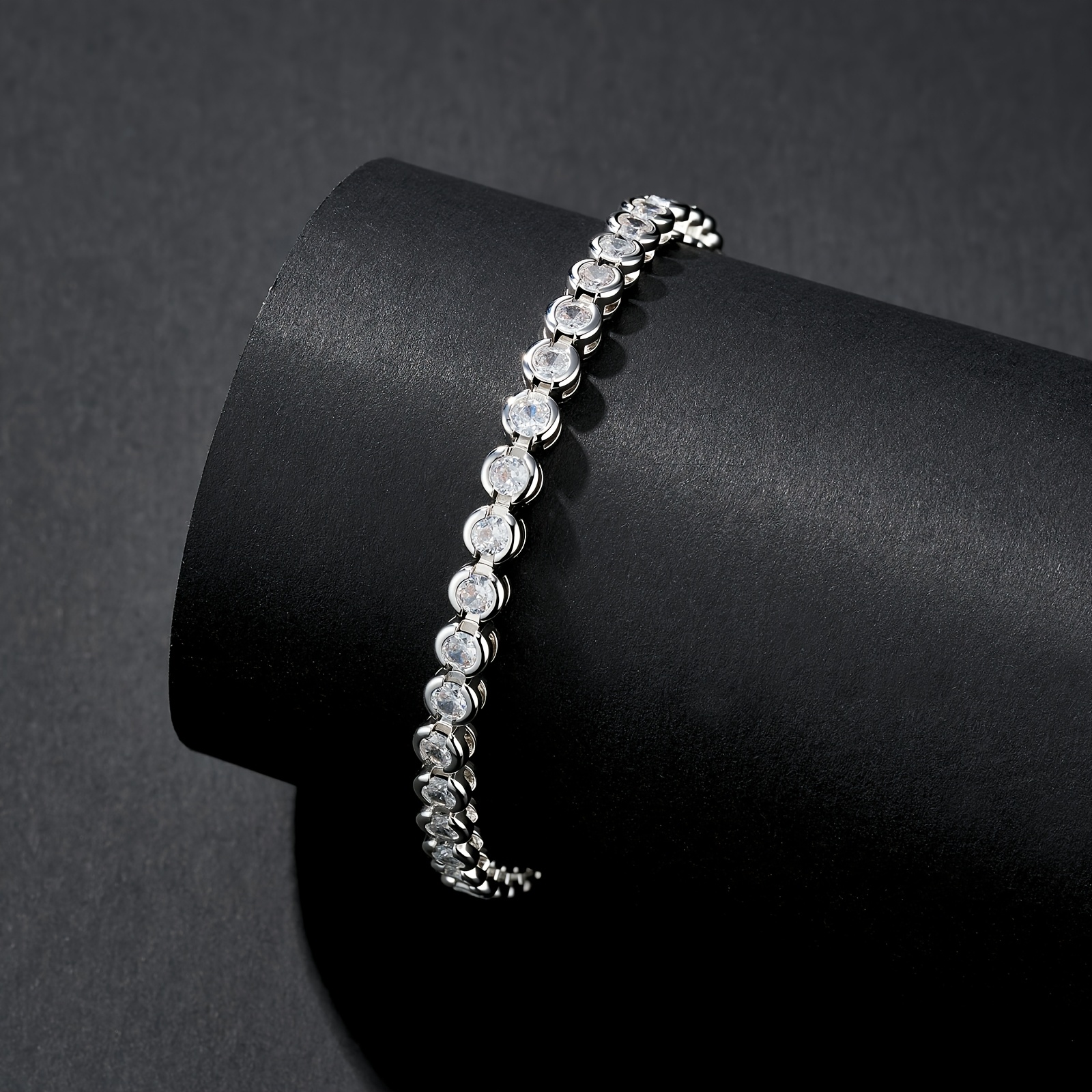 Hip-Hop Round-Edged Bracelet with Cubic Zirconia, Stackable