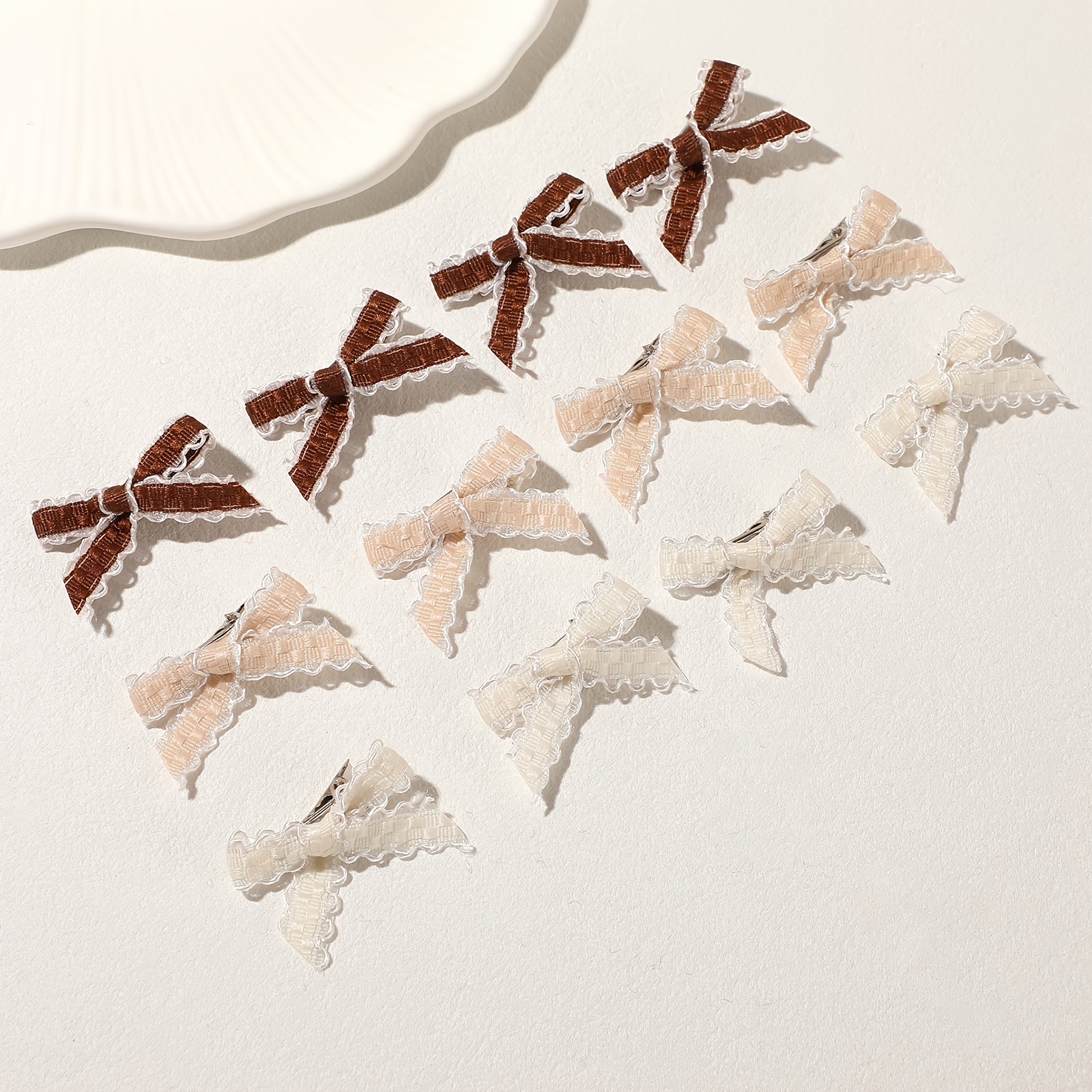 12pcs New Bow Hairpin Milk Coffee Color Sweet Retro Styling Hair Clip Hair Additions