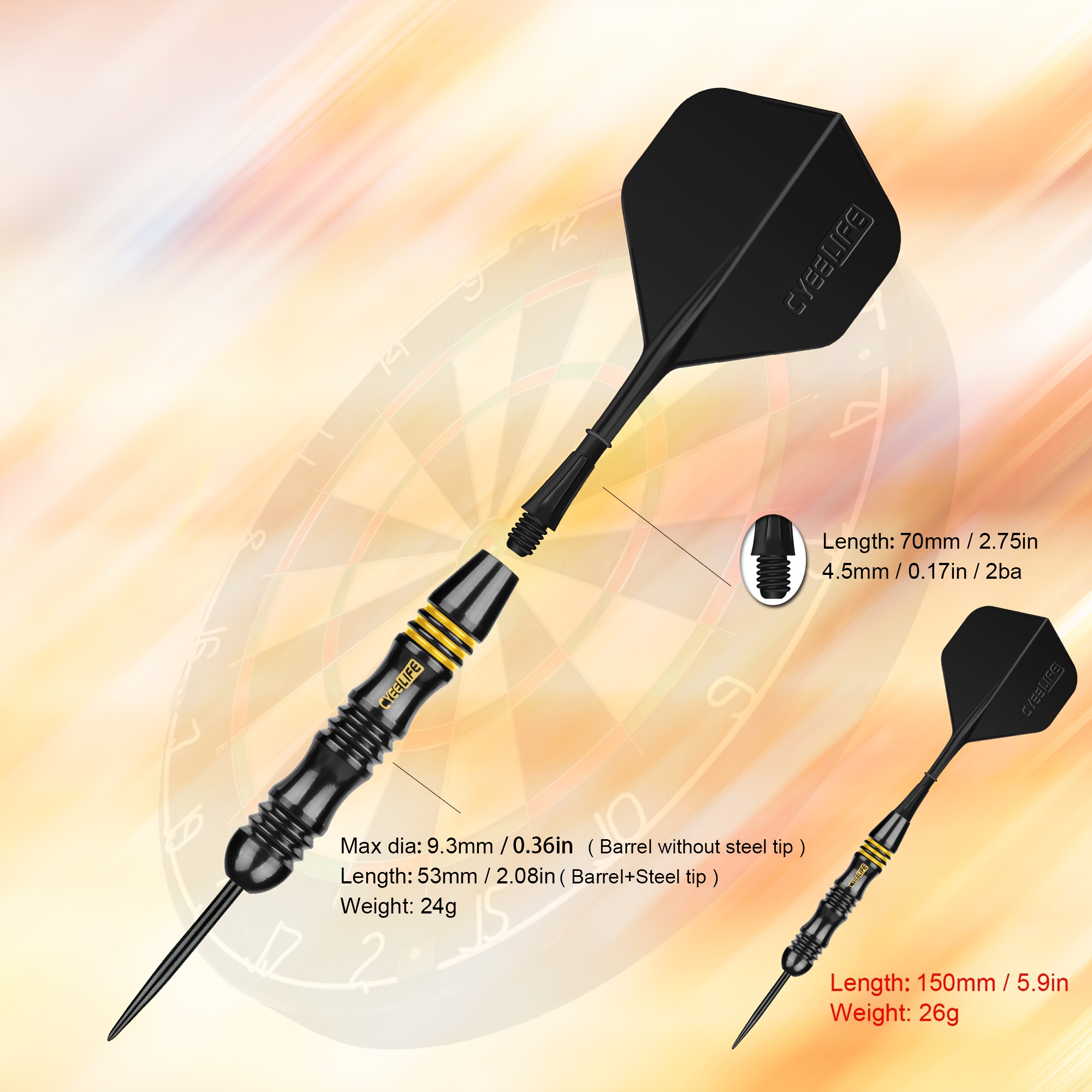 Cyeelife 26g Koperen Darts, Set van 3 met een Dart Opbergdoos