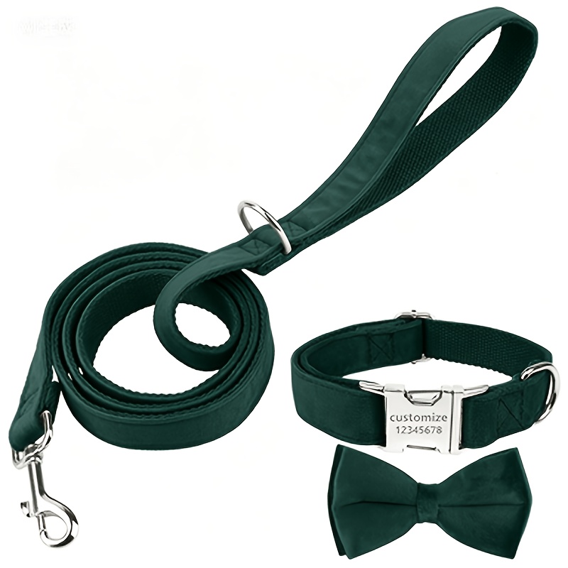 Custom Dog Collar with Leash, 3pcs Personalized Set