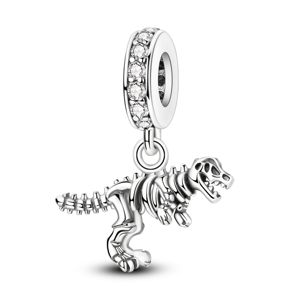 TEMU 1 pièce Breloques perles de couleur argentée au design original pour femme, pince à cheveux d'os de Tyrannosaure Rex, emballage en boîte,