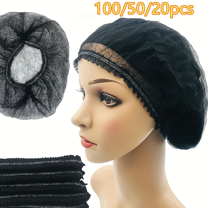 

/50/20pcs Black Disposable Hair Nets - , Breathable Polyester Caps For , Salons, Spas & Kitchen Use - Soft & Lightweight Sleeping Hair Covers For