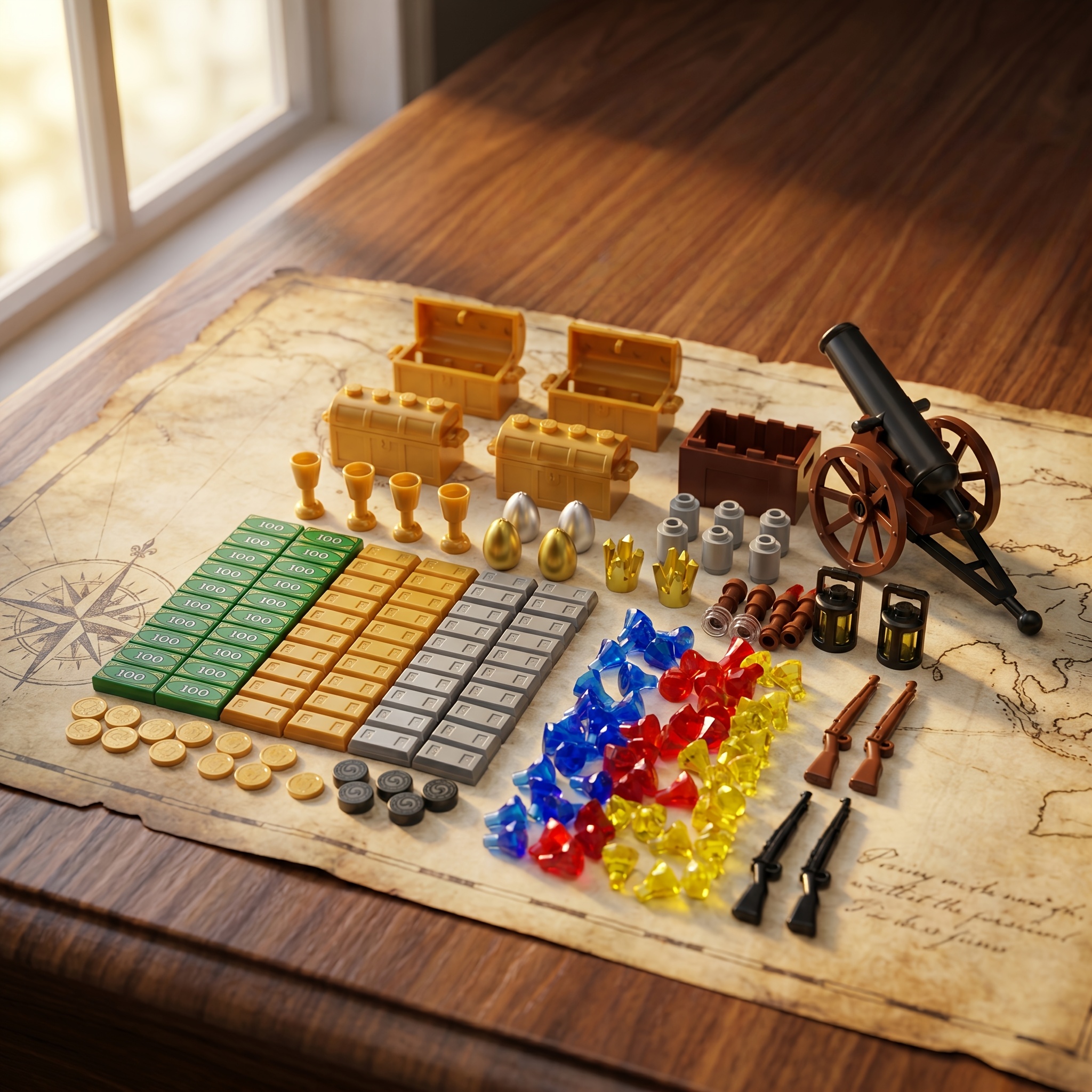 Treasure Chest Gemstone Building Blocks DIY Toys with Money Pattern