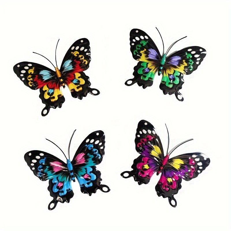 Image of [ Colorful Metal Wall Art ] 4-pack Iron Wall Sculptures Decor, For Garden, Yard, Living Room, Bedroom, Patio, Balcony - No Electricity Needed, Outdoor Fence Art Decoration, Ideal Gift For