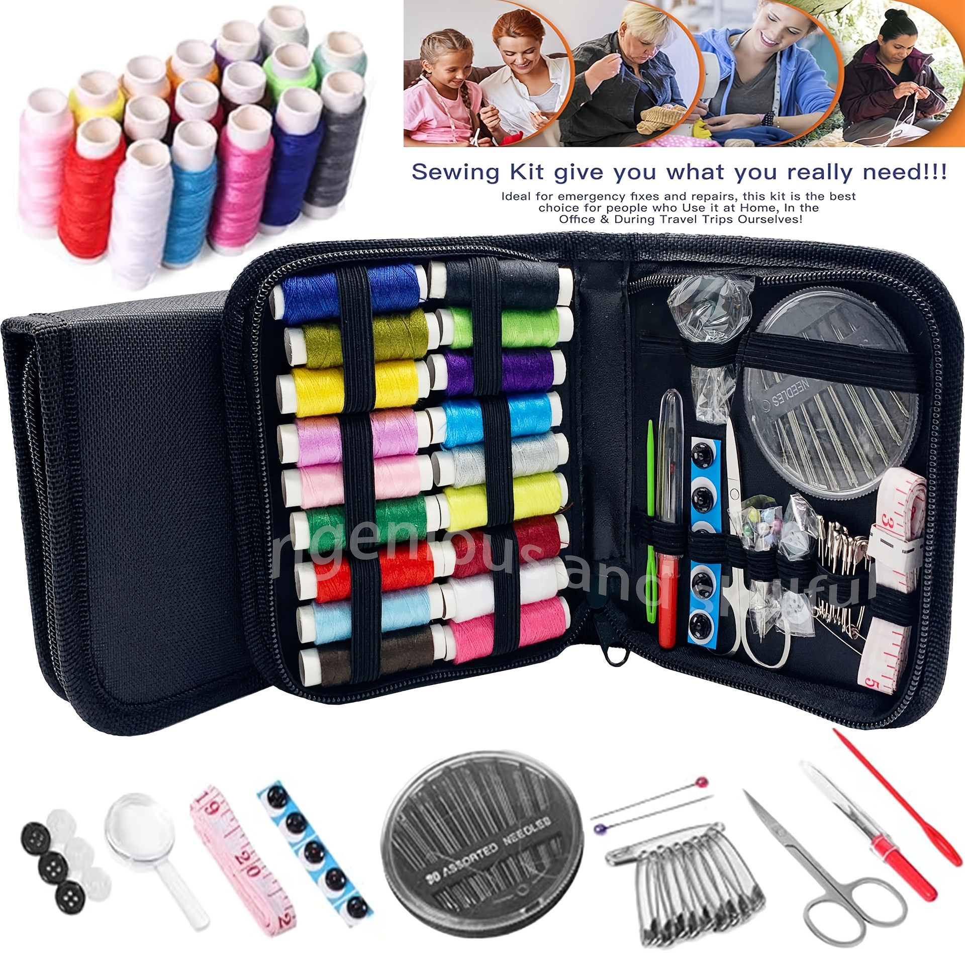 85pcs beginner adult basic hand sewing deluxe starter kit for travel and emergency repair mending with a   of colored sewing and additions sewing supplies practical and durable additions pouch sewing kit use random color