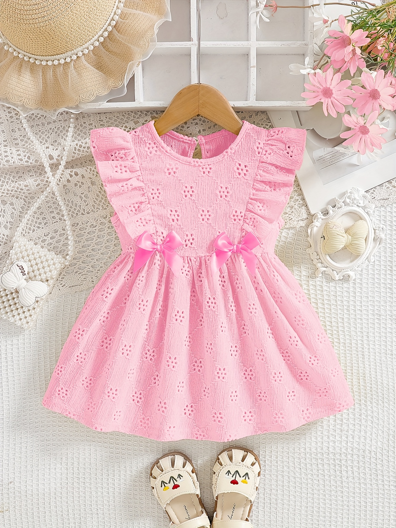 Robes pour filles Robes pour filles pour la rentrée scolaire Robes pour  filles Robes pour filles d'été polyvalentes manches bouffantes nœud  Mode