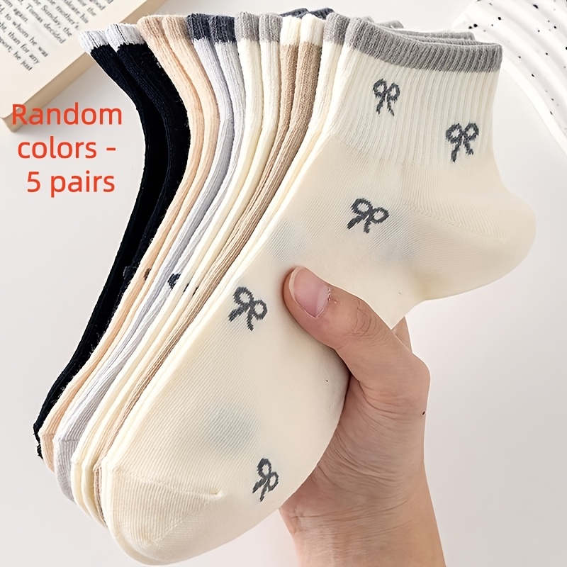 TEMU Lot aléatoire de 5 paires de chaussettes nœud papillon pour couple, design unisexe pour toutes avec adorables, chaussettes polyvalentes pour