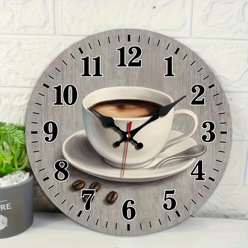 Image of A Round Wall Clock With A Coffee-colored Clock Face And Wood Grain Background Design, Featuring Silent Non-ticking Movement. Suitable For Home Holiday Decoration And As A Gift