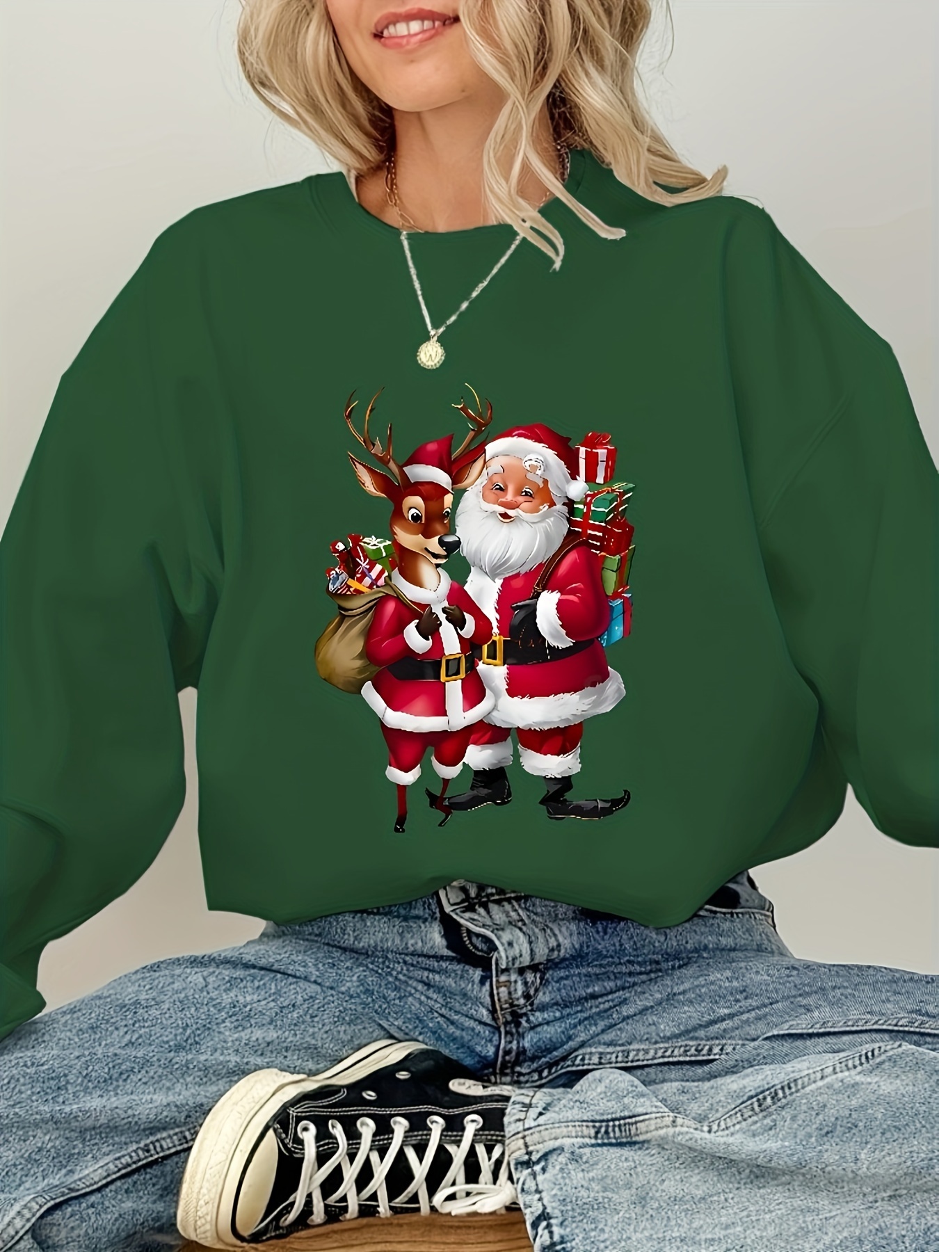 weihnachts sweatshirt damen santa claus elch – festlicher Temu