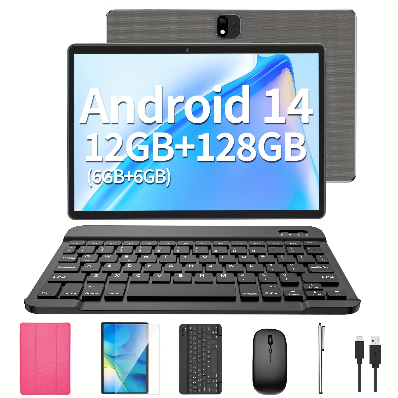TEMU Tablet With Keyboard, 2 In 1 Tablet, 6gb+128gb, 1tb Expand, 14 Tablet, 10 Inch Tablet With Case, Mouse, Stylus, Dual-band Wi-fi, Gps, Tablet Pc,