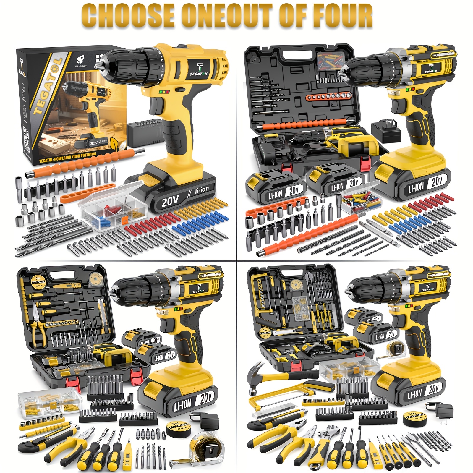 20v cordless drill set 30 88 136 148pcs electric drill toolbox set cordless rechargeable electric drill tool set   1   battery hand tools pliers bits set suitable construction   home decoration mens gift  