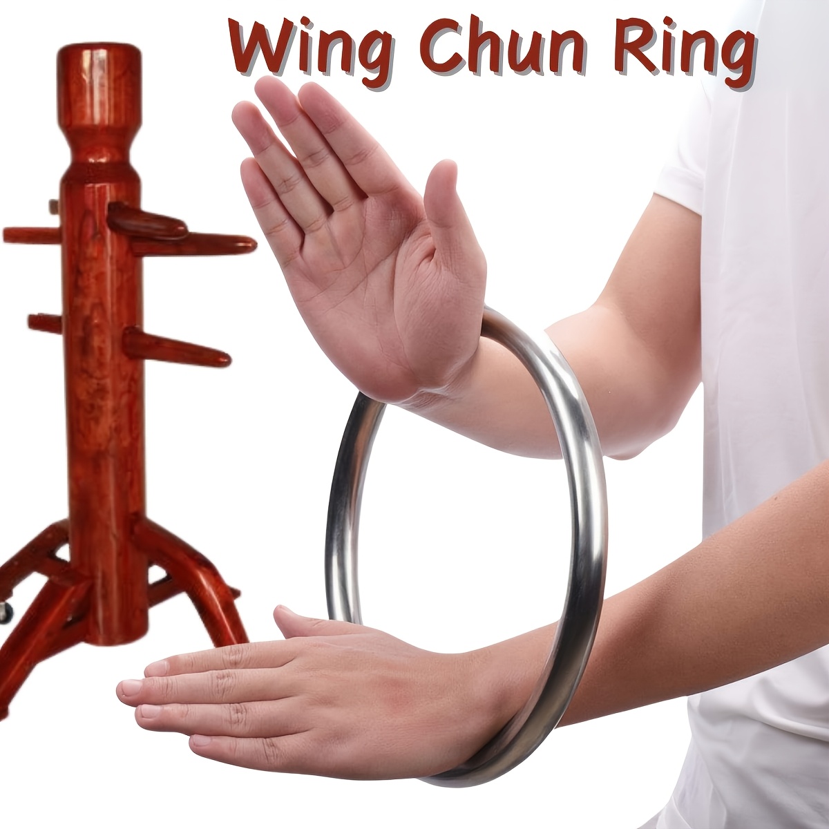 A man training with a wing chun stainless ring sold by 100 Spartans