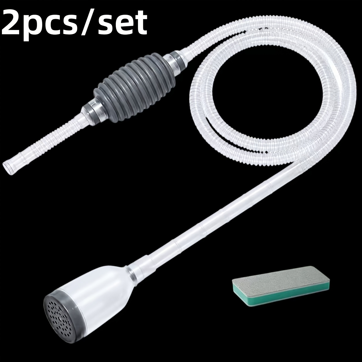 TEMU Manual Aquarium Siphon Gravel Vacuum Set, 2pcs 1.43m Fish Tank Water Changer With Fish- Head & Polishing Sponge, No Electricity Silent Sand