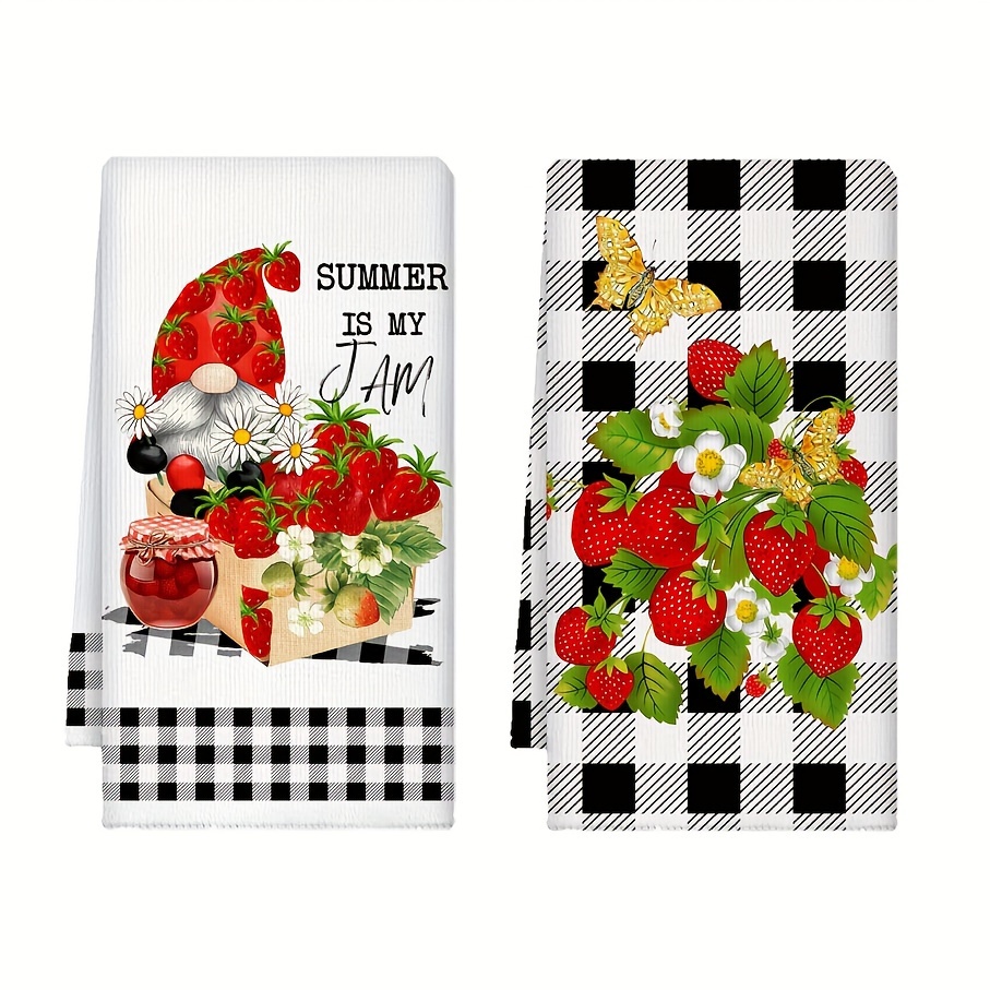 

2pcs Strawberry Kitchen Dish Towel, 45 X 70cm Blue Red Strawberry Dish Cloth Watercolor Farmhouse Strawberry Decoration Hand Drying Tea Towel For Spring Summer Kitchen Cooking Baking Cleaning