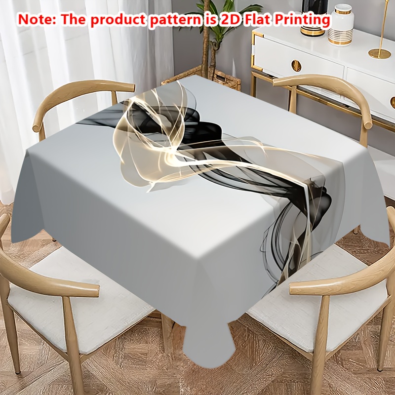 1pc Polyester Tablecloth, 2d Flat Printing, Black Golden Painting Sand - Grey. Perfect For Home, Kitchen, Restaurant, Party, Festival, Gift, Wedding, Indoor & Outdoor Decor, 2d Flat
