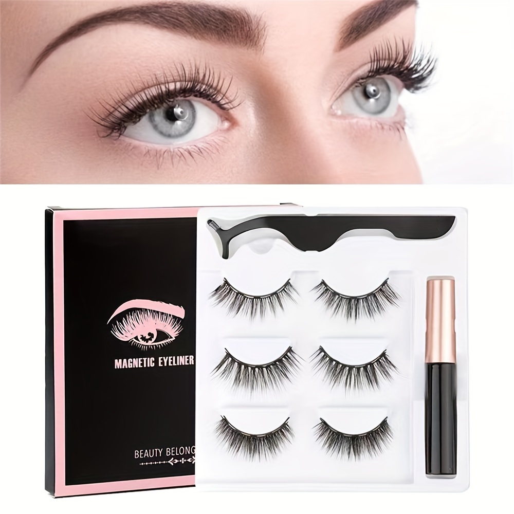 3 pairs magnetic eyelashes false lashes repeated use eyelashes waterproof liquid eyeliner with tweezer makeup sets hotting Product details 0