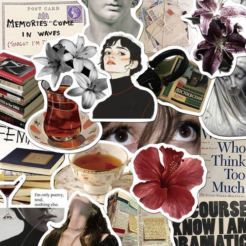 set de 50 stickers retro con temática de , ideales para decorar cuadernos, laptops, fundas de teléfono, equipaje y guitarras