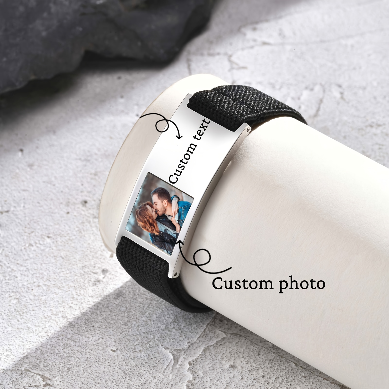 TEMU Personalized 304l Stainless Steel Bracelet With Photo, Bohemian Urban Fashion Style, Adjustable Mesh Band, Ideal For Gifting And Thanksgiving,