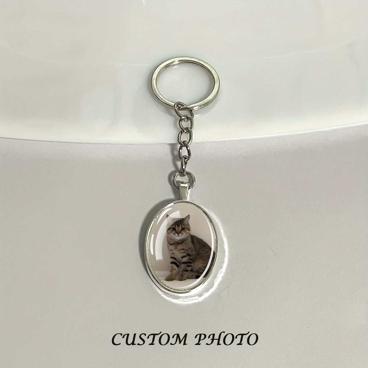 TEMU 1pc Customized Photo Keychains | Custom Personalized Picture Oval Glass Dome Pendant Key Chain For Men Women Diy Hanging Decoration Keyring