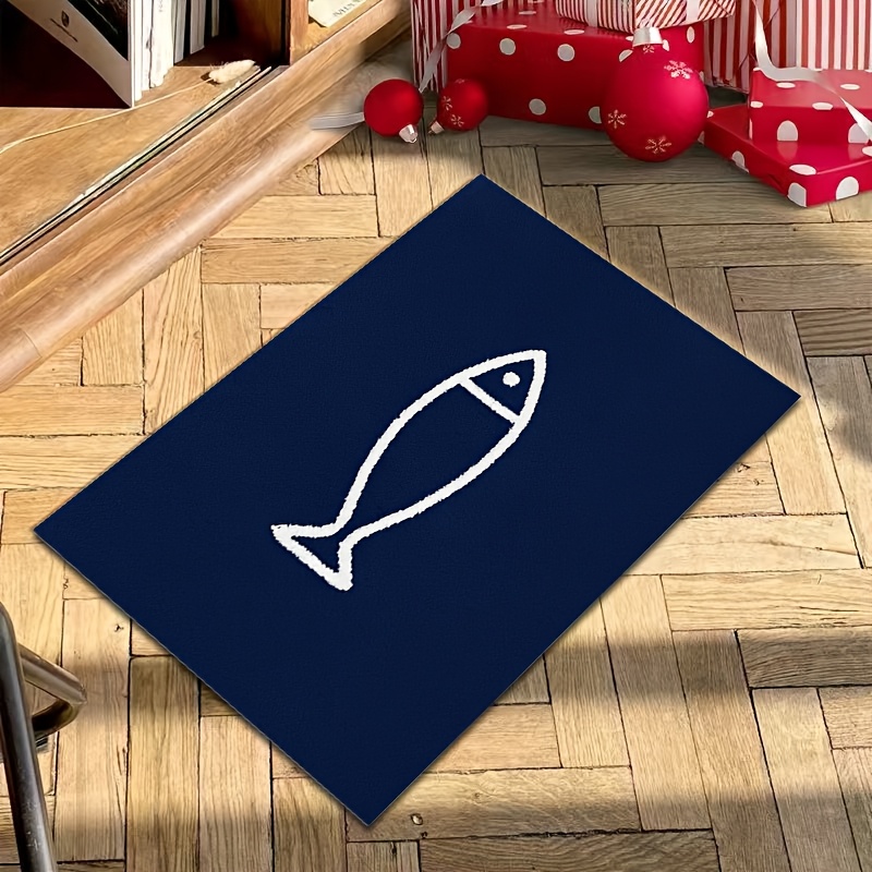TEMU 1 tappeto tema animati con piccoli pesci, , scuro con motivo di pesci , tappetino in stile moderno minimalista, in fibra assorbente antiscivolo,