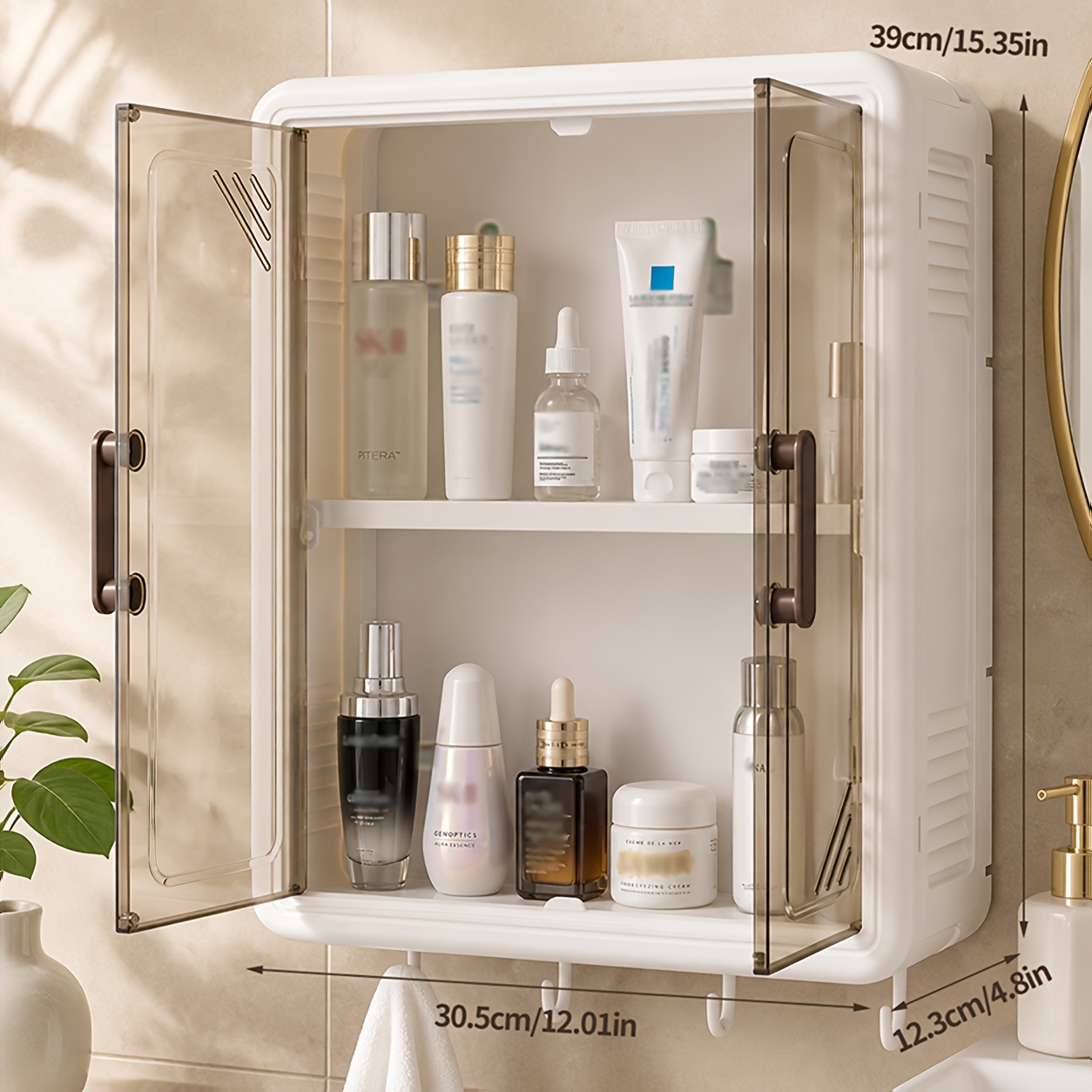 TEMU Bathroom Storage Rack, Cosmetic Storage Cabinet, Wall-mounted Shower Gel Storage Rack Without Drilling Holes, Wall-mounted Bathroom Cabinet,