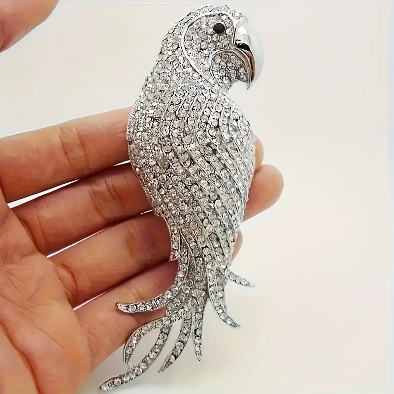 Acheter Broche perroquet de dessin animé coloré élégant, strass brillant, Animal, cadeau pour femmes