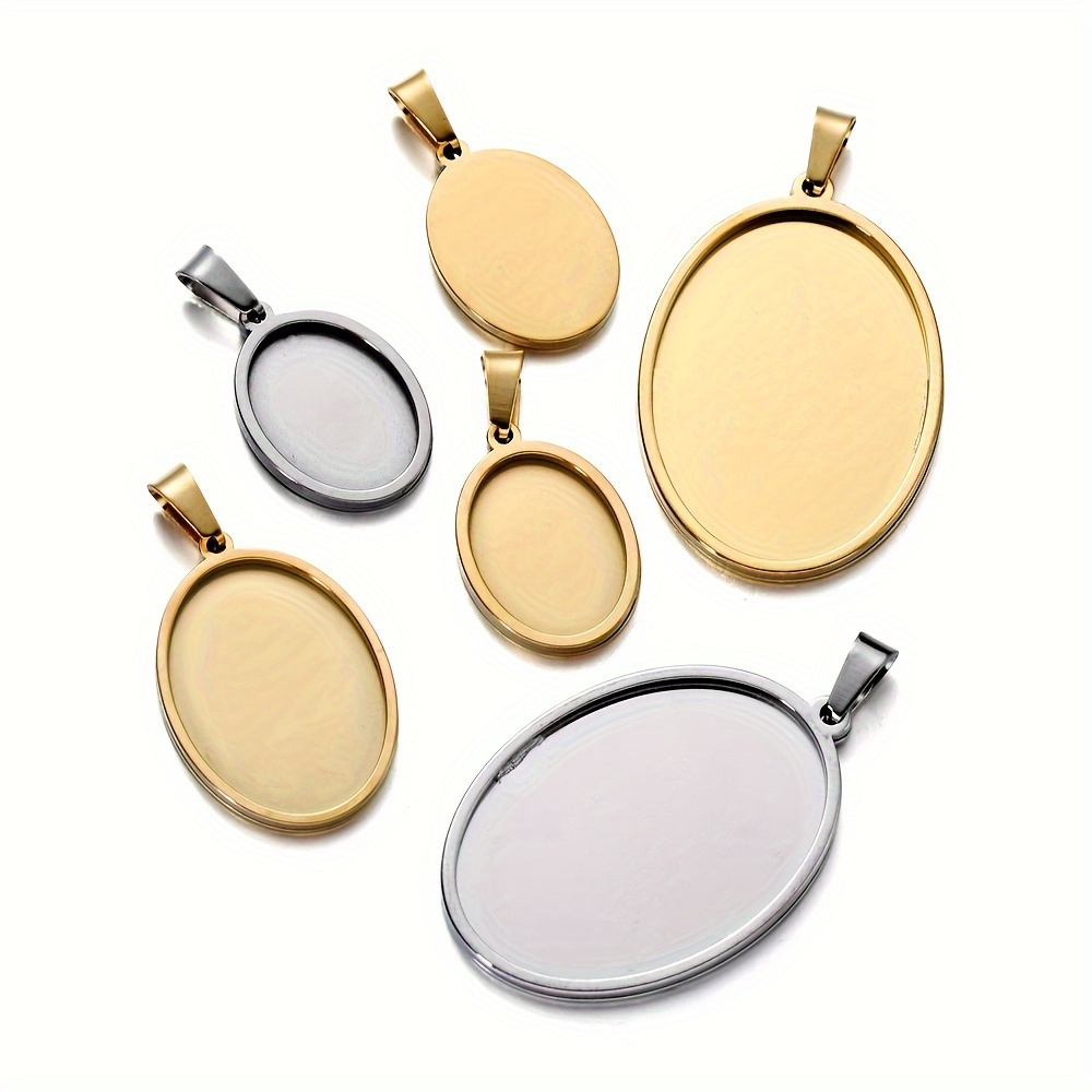 

5pcs Stainless Steel Oval Pendant Trays, Blank Bezel Settings For Cabochon Beads, Diy Cameo Charm Pendants For Jewelry Making Supplies