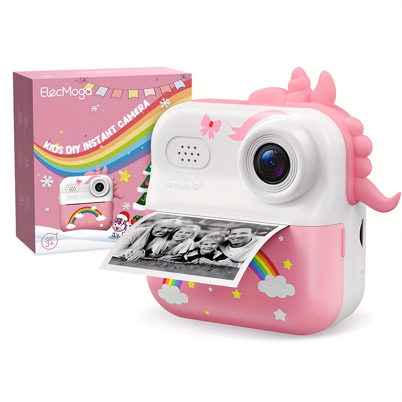 TEMU Fotocamera istantanea per bambini, fotocamera per bambini, doppie fotocamere HD 1080P, batteria ad capacit�, scheda da 32GB e carta fotografica,