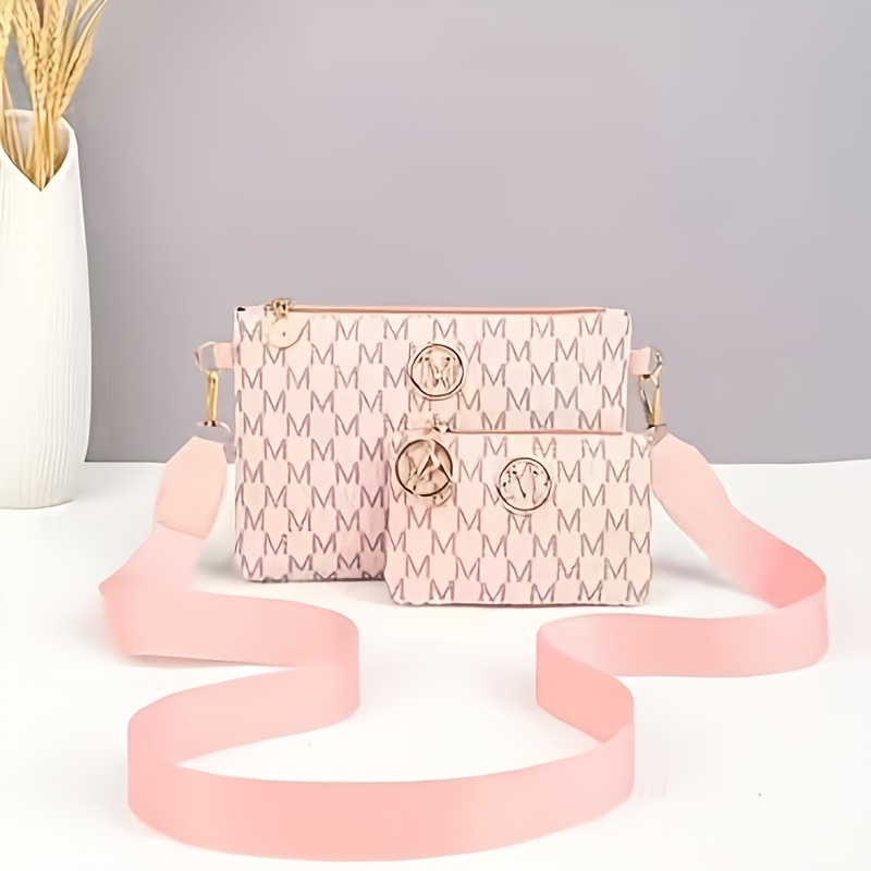 TEMU 2pcs Crossbody Bag And Coin Purse Set, European And Fashion Letter Print Shoulder Bag, Coin Pouch, Clutch, Trendy Hardware Accessories Women's
