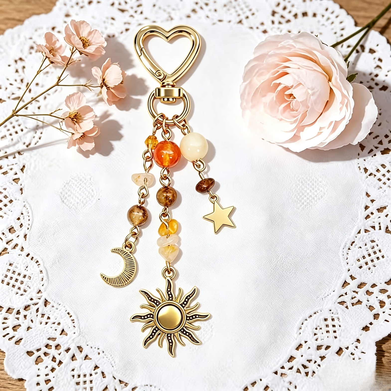 TEMU Porte-clés 1 pièce style bohème de cœur avec , avec décorations brillantes et en , haut de gamme, accessoire de mode , cadeau, adapté à un port