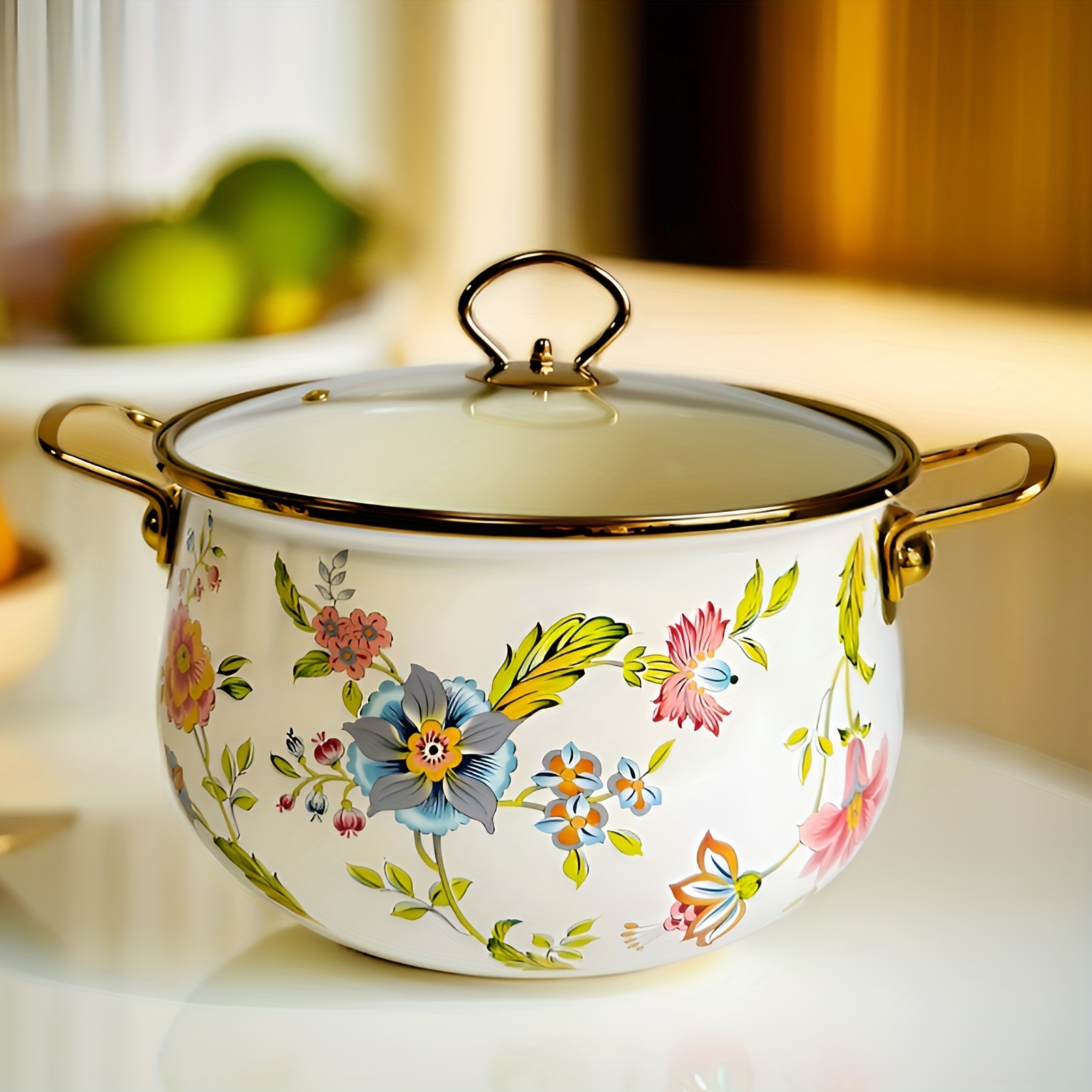 large capacity enamel soup pot with dual handles non stick dishwasher safe colorful   for healthy cooking   fresh small double ears details 2