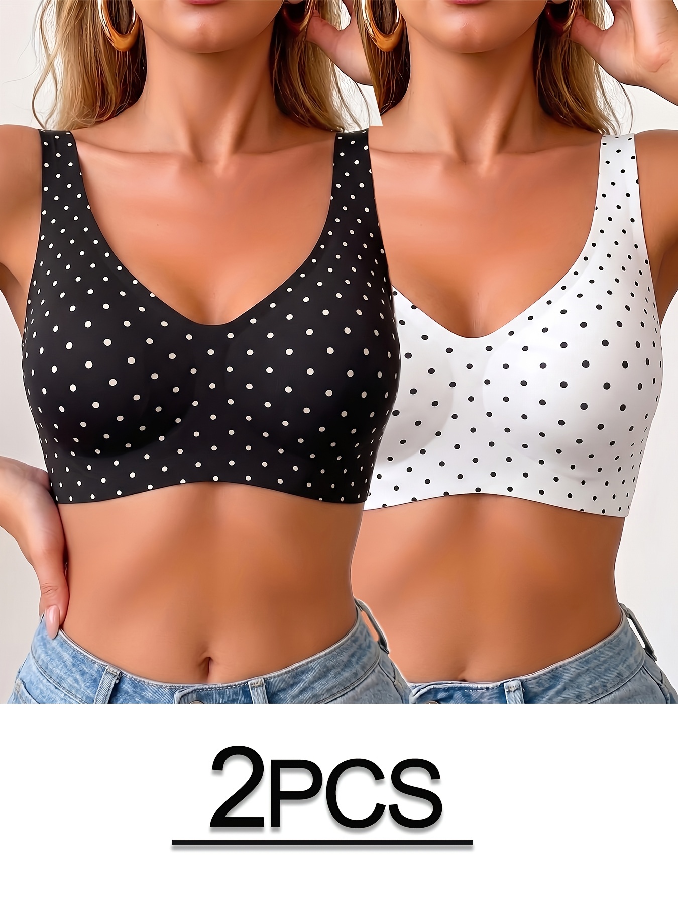 Women's 2pc Polka Dot Sports Bra Set, No Underwire