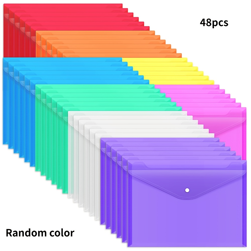 TEMU Set da 48 buste di plastica e cartelline per documenti con chiusura a , colori assortiti casuali, formato A4/Letter, ideali per la scuola e