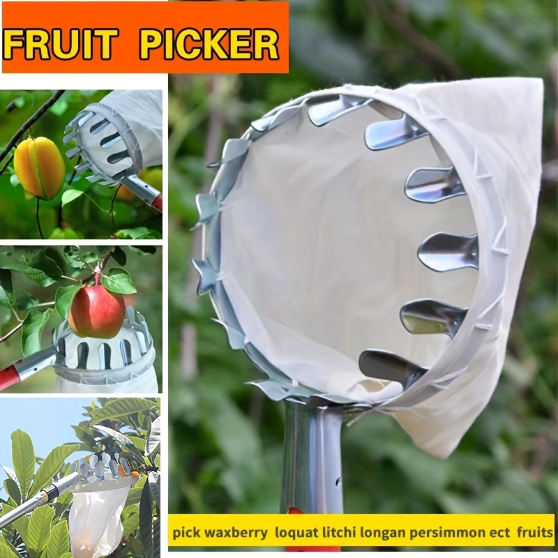 

Stainless Steel Fruit Picker Tool, Garden Harvesting Attachment For Apple, Orange, Pear - Metal Pruning Shears With Protective For Safe Fruit Picking