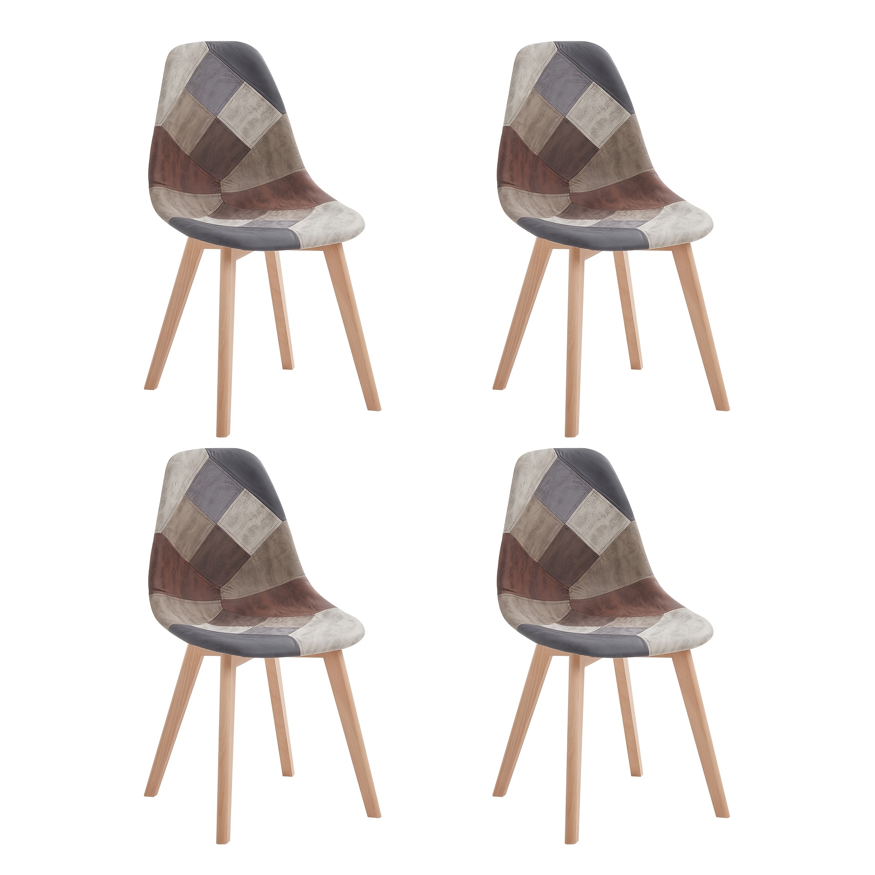 Image of Egoonm Set Of 4 Nordic Style Dining Chairs, Seat And Solid Wood Legs