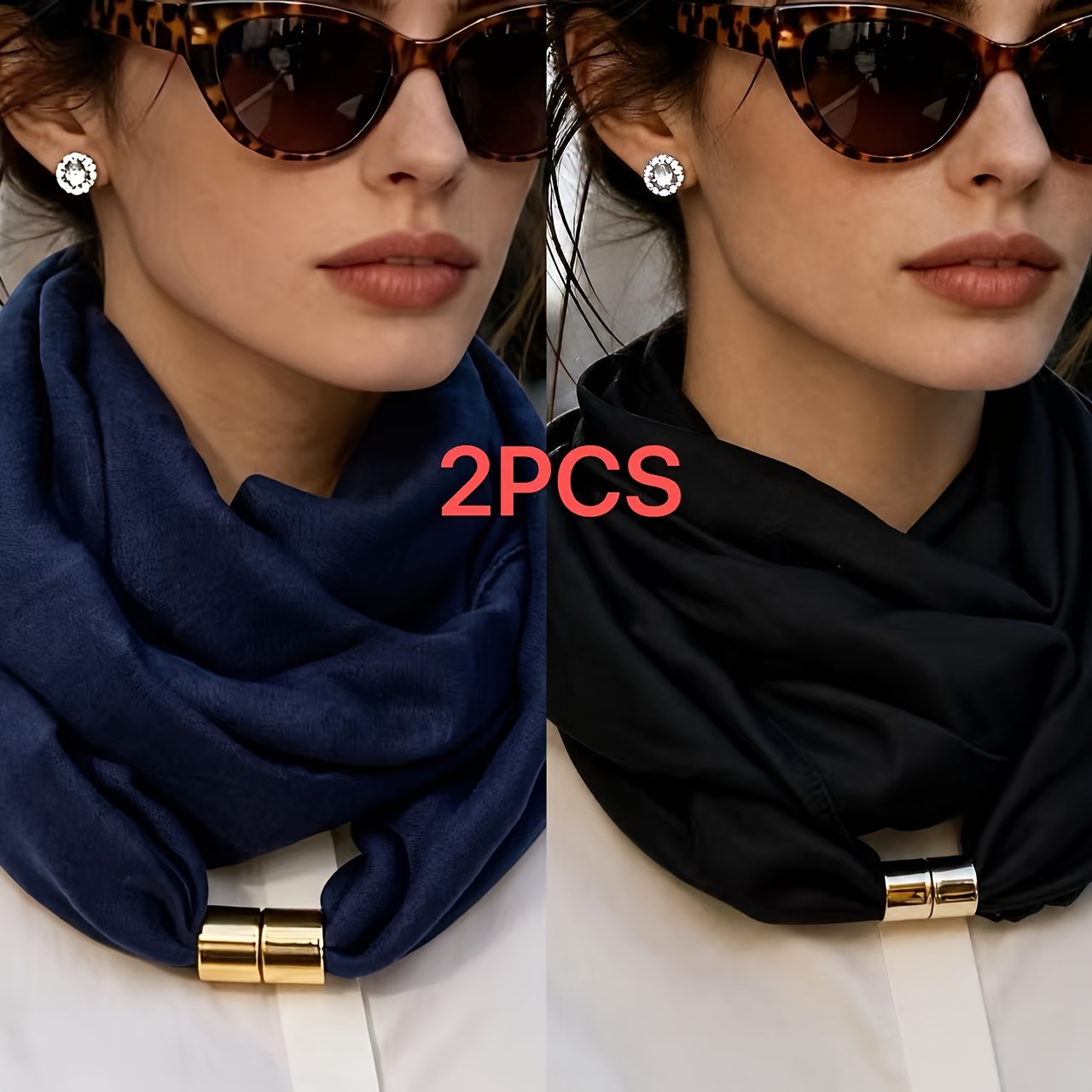 TEMU 2pcs Elegant Neck Scarves, Versatile Solid Color Scarves, Minimalist Scarf Neck Gaiter, Commuter Style With Temperament, High-end Versatile Neck