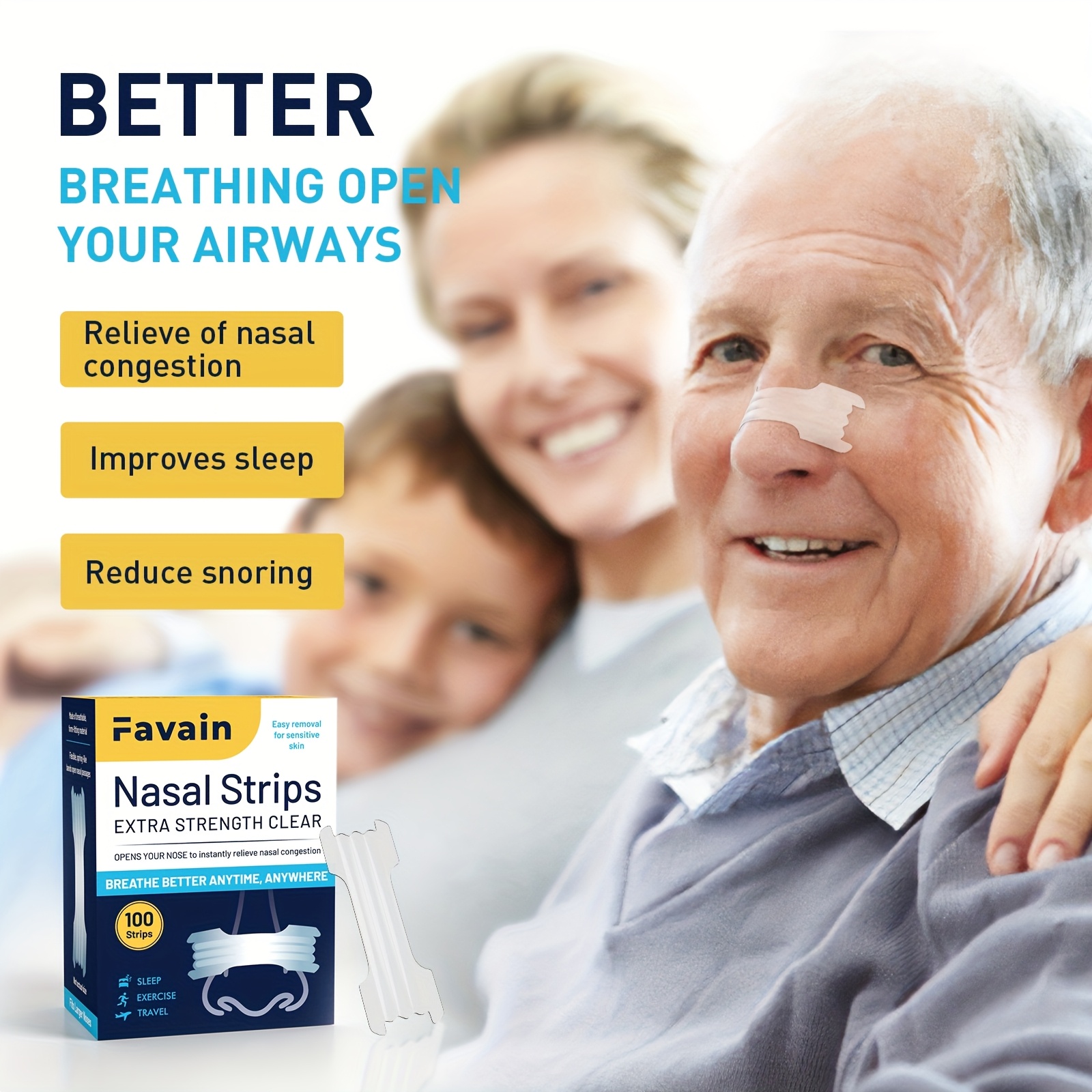 Favain 100pcs Non-Drug Snore Free Nasal Strips - Increased Airflow, Drug-Free Sleep Aid, Anti-Snoring Solution for Sleep Apnea & Health-Conscious Individuals, Christmas Gift Idea, Sleep Aid, Natural Sleep Aid, Easy Application - Image 4