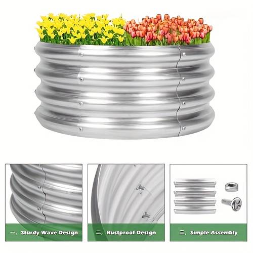 galvanized raised garden bed 60cm metal round planter box for outdoor garden bed for planting vegetables plants for gardening vegetables outside