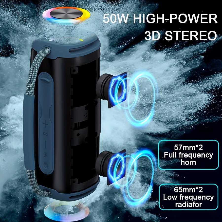 

50w Wireless - Portable Ipx6 Speakers, And Bass, U Disk/tf , Fm Led Lights, For , Camping