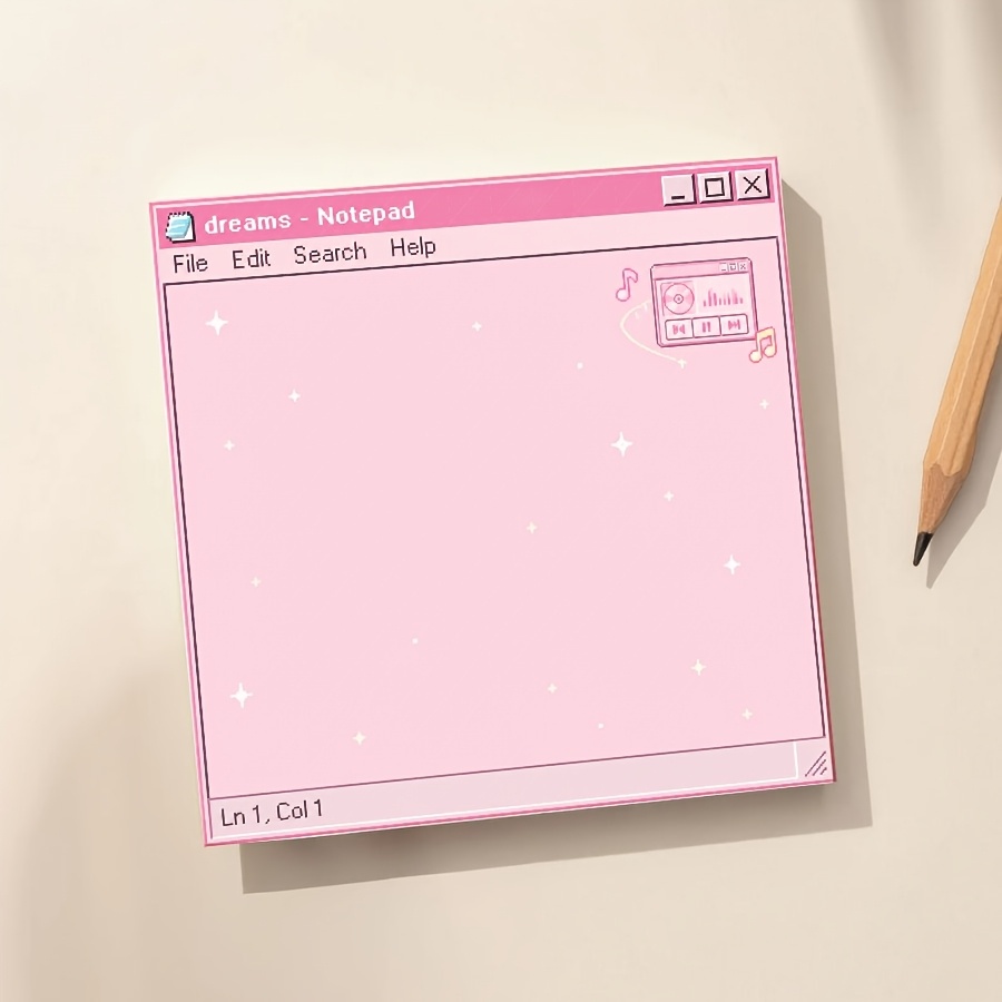 TEMU 1pc/50sheets Y2k Memo Pad, Pink Retro Computer Design, Pixel Music Aesthetic Non-sticky Notes, Cute Stationery For , Journaling, Study & Desk
