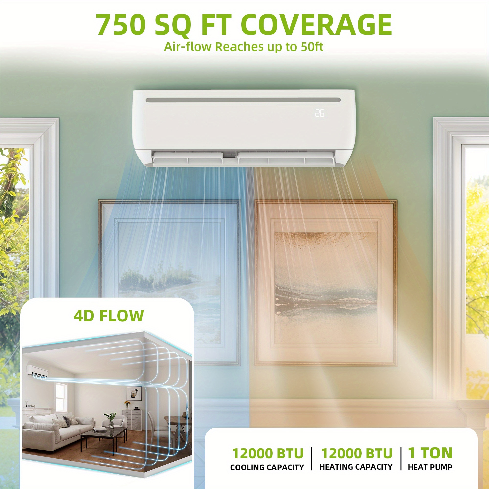 12000/18000/24000 btu split air conditioner system, wifi enabled