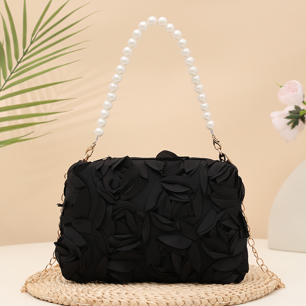 TEMU Sac à bandoulière élégant grande amélioré - Sac à main chaîne de perles, Sac à main en dentelle