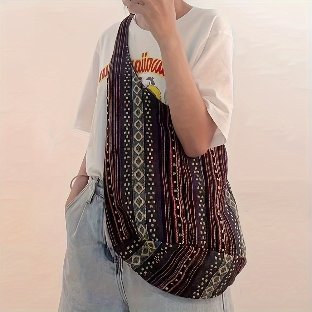 

Bohemian Style Women Crossbody Bag, Large Capacity Linen Bag, Canvas Hobo Bag Gypsy Soft Portable Travel Bag