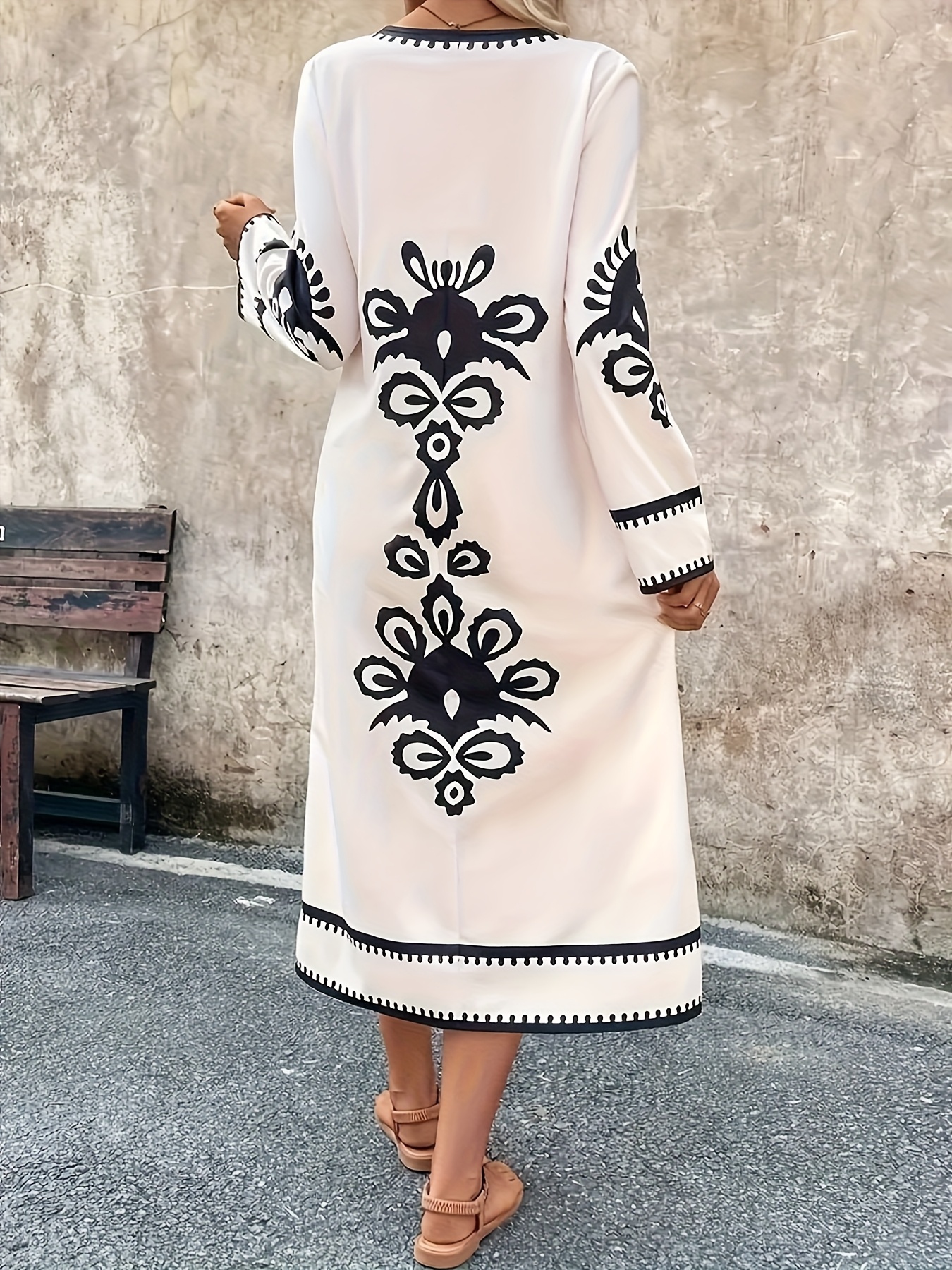 womens elegant v neck long sleeve paisley dress - Temu Mauritius