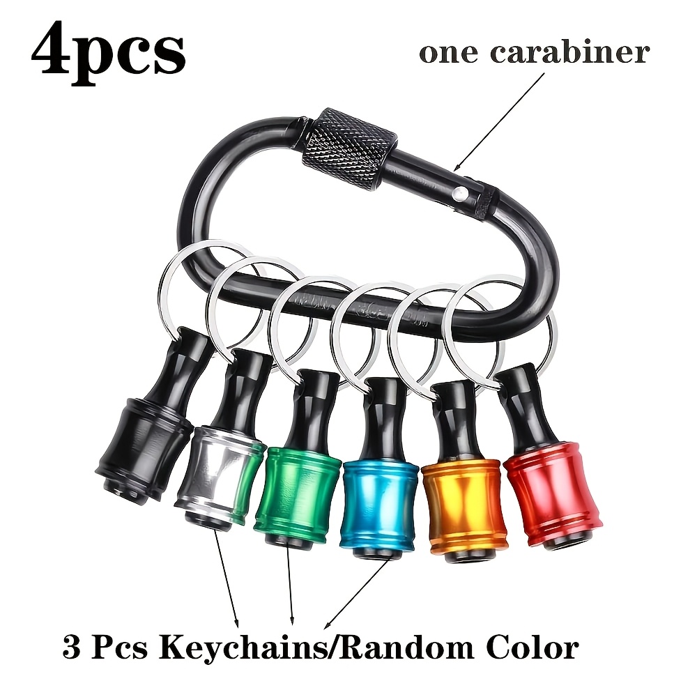 TEMU 1 Set Of 4pcs Carabiner Keychain Tool Set - 3pcs 1/4" Hex Shank Drill Chuck Keychain Extension Bars + 1pc Carabiner. Suitable For Impact Driver
