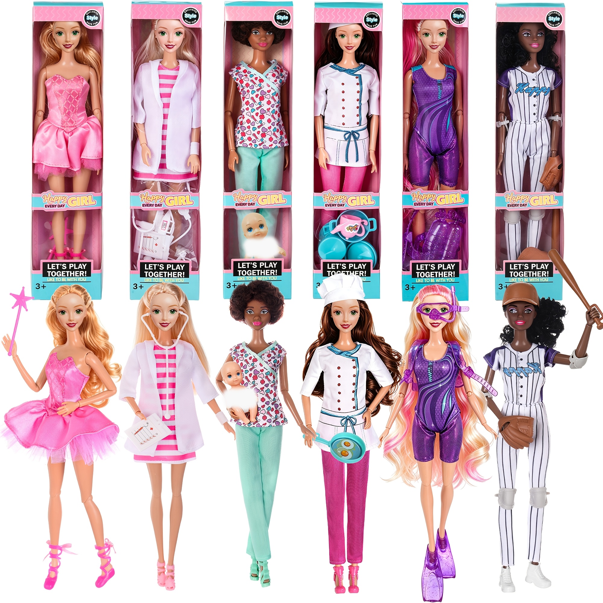 TEMU Ebbudy 6 Pack Fashion Dolls Playset -11.5 Inch Career Role | Career Role , Gift For Girl Ages 3+ Birthday Christmas Halloween