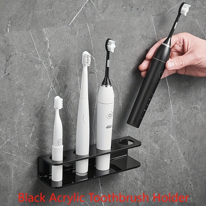 

1pc Black Acrylic Electric Toothbrush Holder, Wall Mounted Toothbrush Storage Rack, Punch-free Toothbrush Comb Storage Organizer Stand, Bathroom Accessories