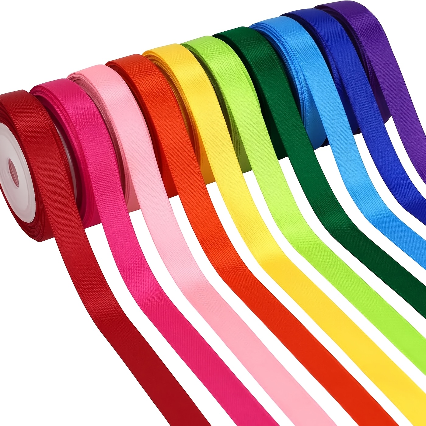 Image of 6/10pcs 3/8" X 25 Yards Each Solid Color Satin Ribbon For Christmas Gift Wrapping Birthday Wedding Party Decorations Invitation Card Crafts