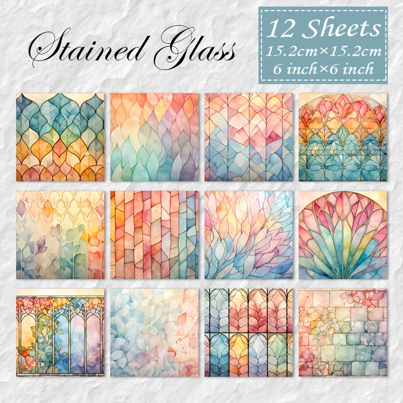 TEMU 12 Sheets 6x6 Inch Boho Stained Glass Scrapbooking Paper Suitable For Diy Crafts, Card Making, Junk Journals - 12 Unique Stained Glass & Floral