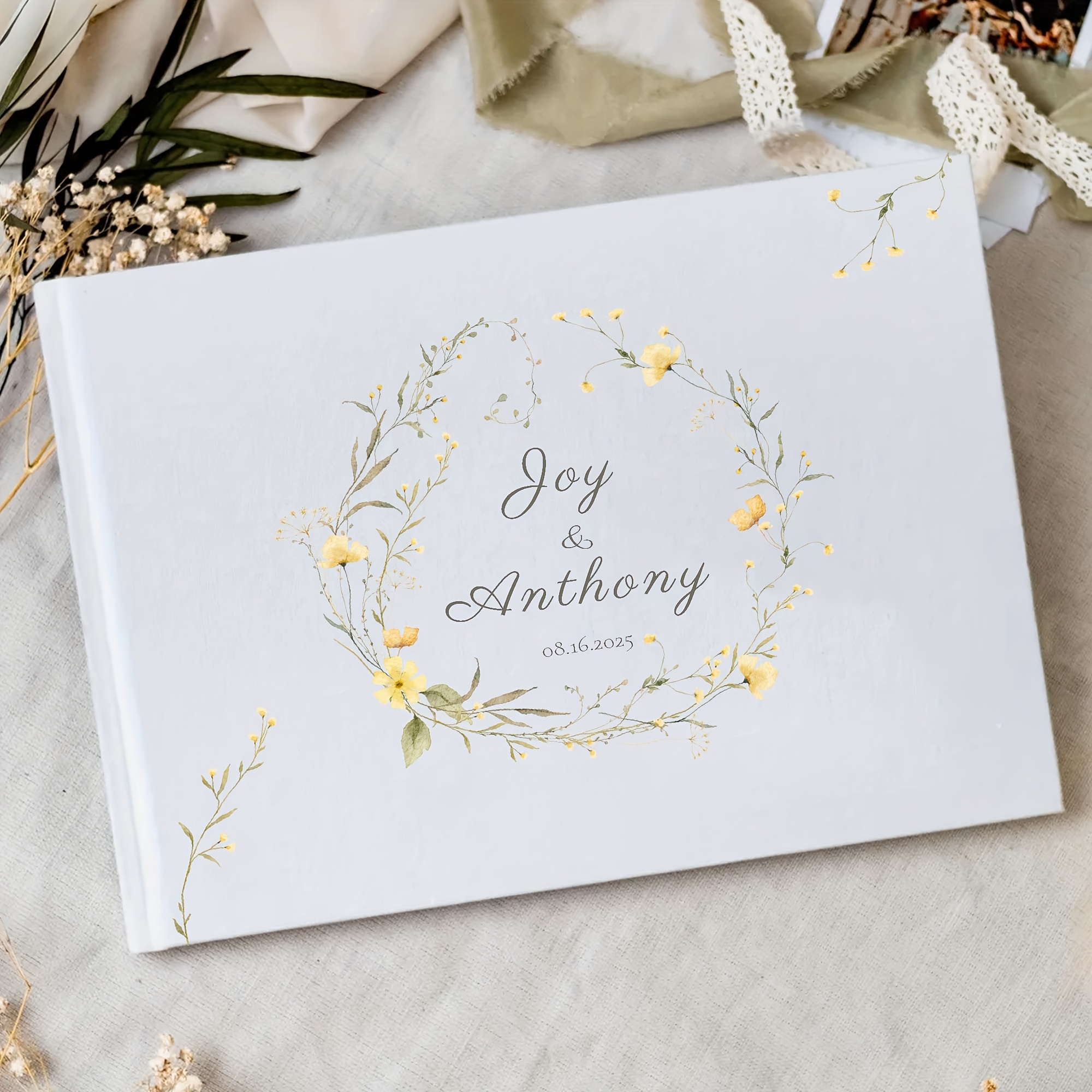 TEMU Halloween, Christmas Personalized Wedding Guest Book With Illustration - Custom Names And Date | High-quality Paper Keepsake Album For